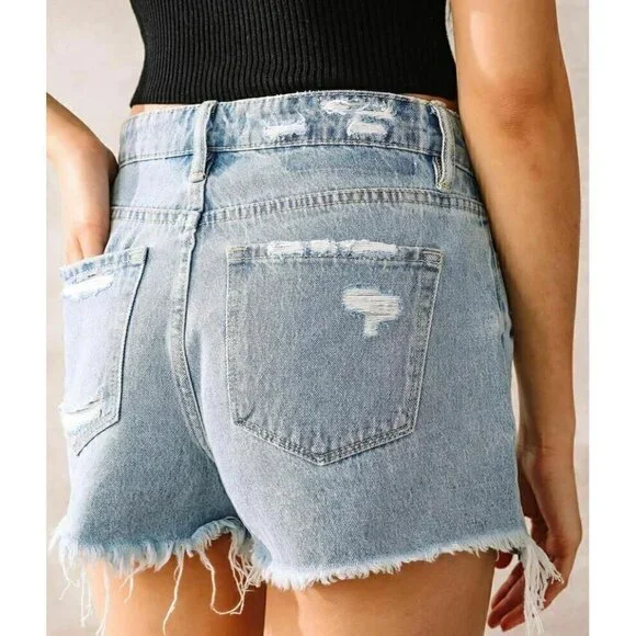 Flying monkey Womens Destruct Denim High Rise Frayed Hem Shorts Size 25, 27 - Picture 6 of 12